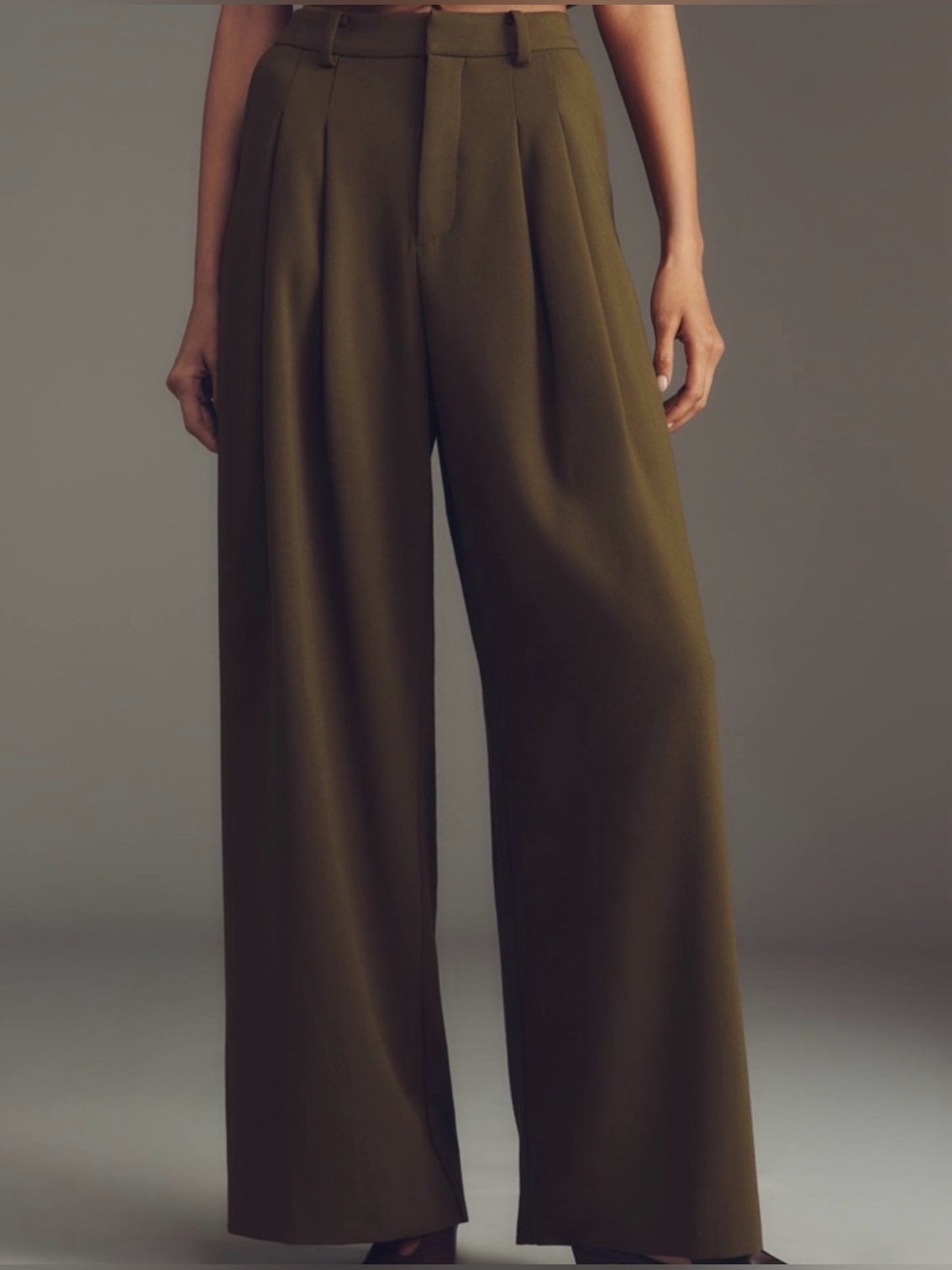 Maeve The Avery Pleated Wide Leg Trouser Pant in Olive Womens Small Petite
